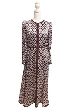 kate spade burgundy floral button-front dress with light pink blossoms